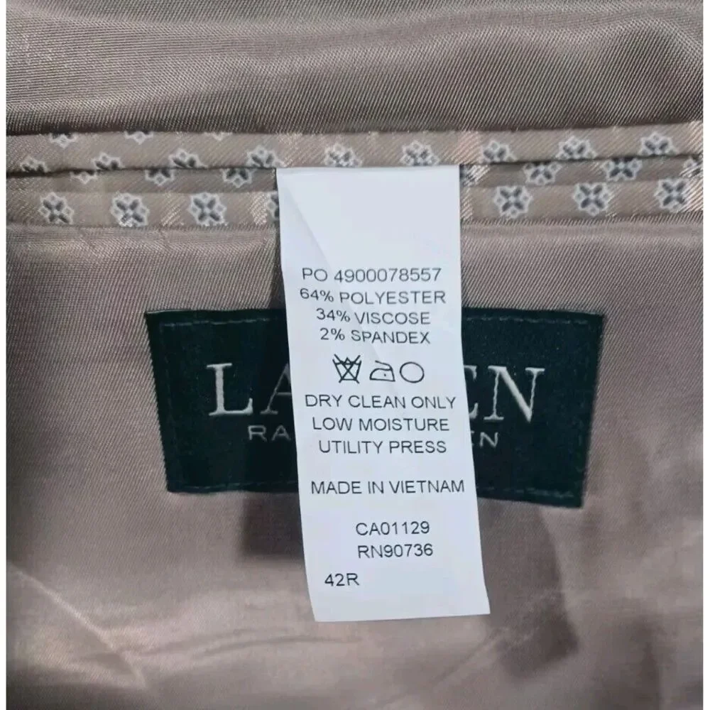 Lauren Ralph‎ Lauren Blazer Mens 42R Tan Plaid 2 Button Jacket